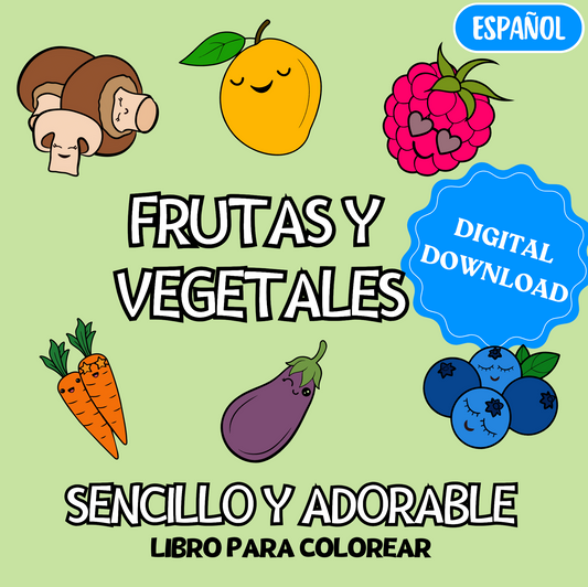 Frutas Y Vegetales Sencillo y Adorable Libro para Colorear. Ediciøon en Español